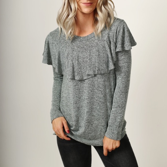 Cherish Tops - Ruffled heathered gray top size L